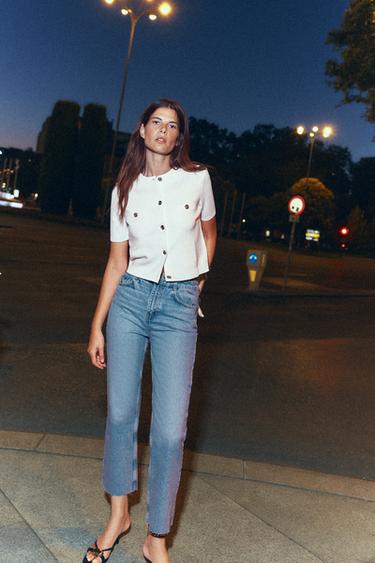 TRICOT JASJE MET KORTE MOUWEN - Wit van Zara