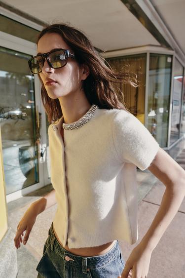 CHAQUETA CON LANA CUELLO JOYA - Crudo de Zara