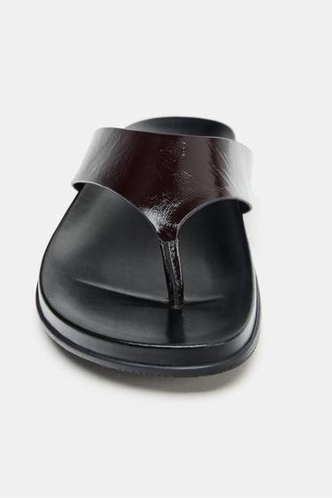 SANDALES EN CUIR À BRIDES - Marron chocolat de Zara - Image 3