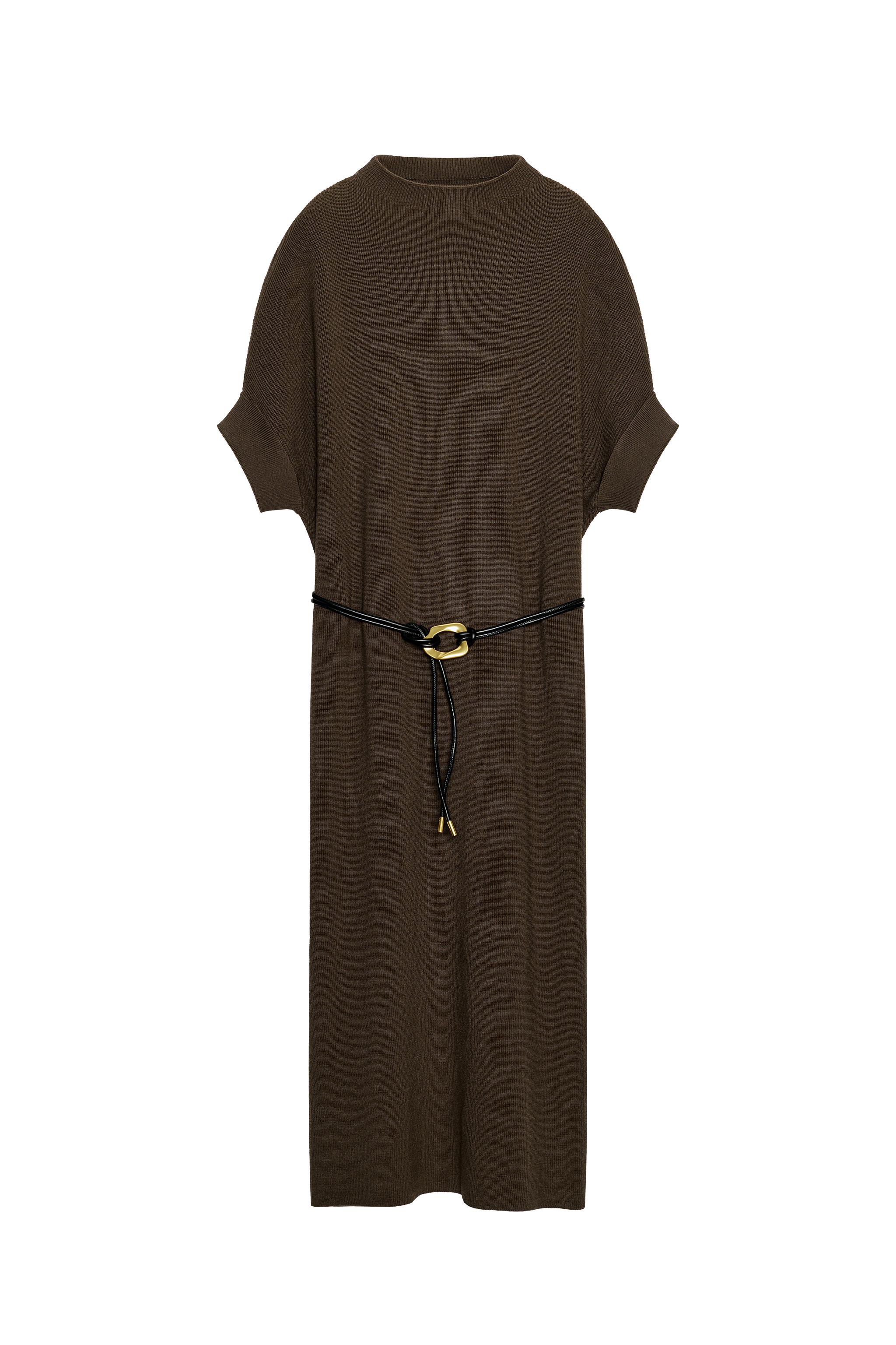 KNIT BELTED DRESS - Mink | ZARA United States KNIT BELTED DRESS - Mink | ZARA United States