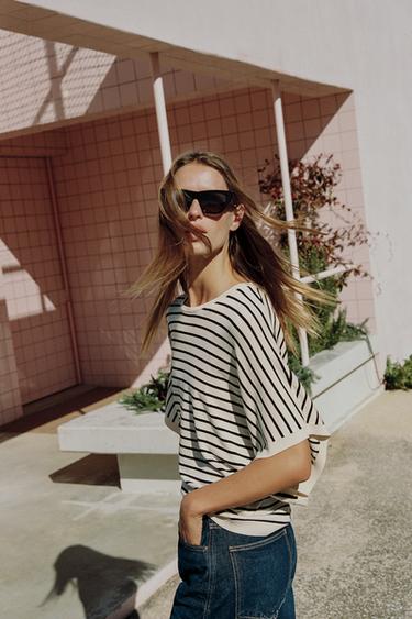 WIDE SHORT SLEEVE KNIT TOP - striped by Zara - Image 4