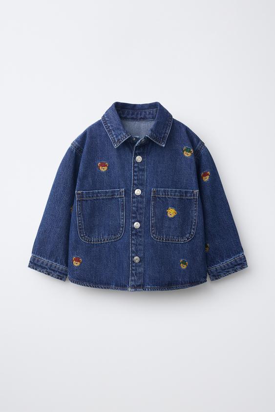 EMBROIDERED BEAR DENIM OVERSHIRT - Indigo de Zara - Imagen 0