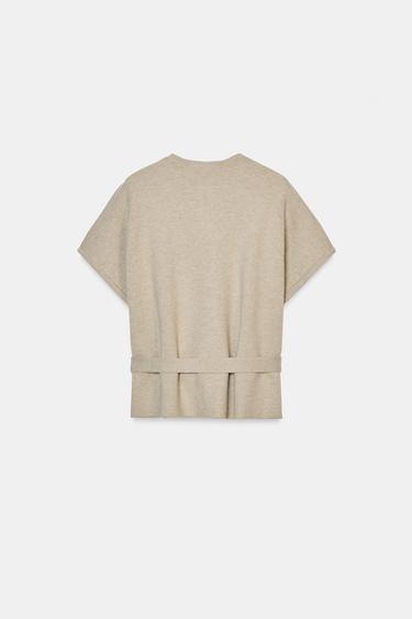 CARDIGAN WITH BELT AND SHORT SLEEVES - Taupe grey by Zara - Image 4