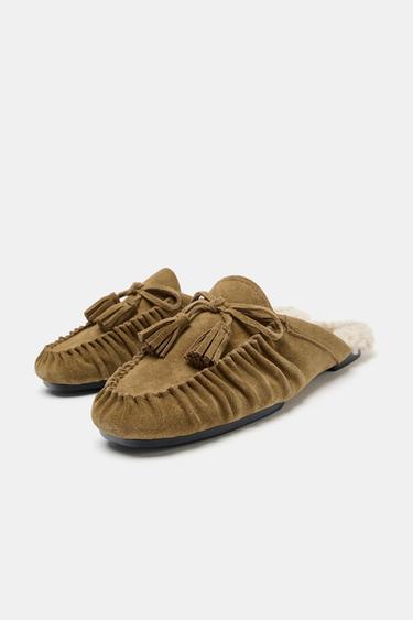 MOCASSINS OUVERTS À L'ARRIÈRE EN CROÛTE DE CUIR - Beige de Zara - Image 3