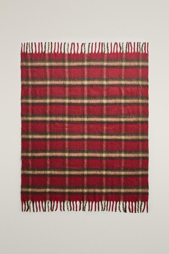 CHRISTMAS CHECK FRINGE BLANKET - Intense red by Zara - Image 0