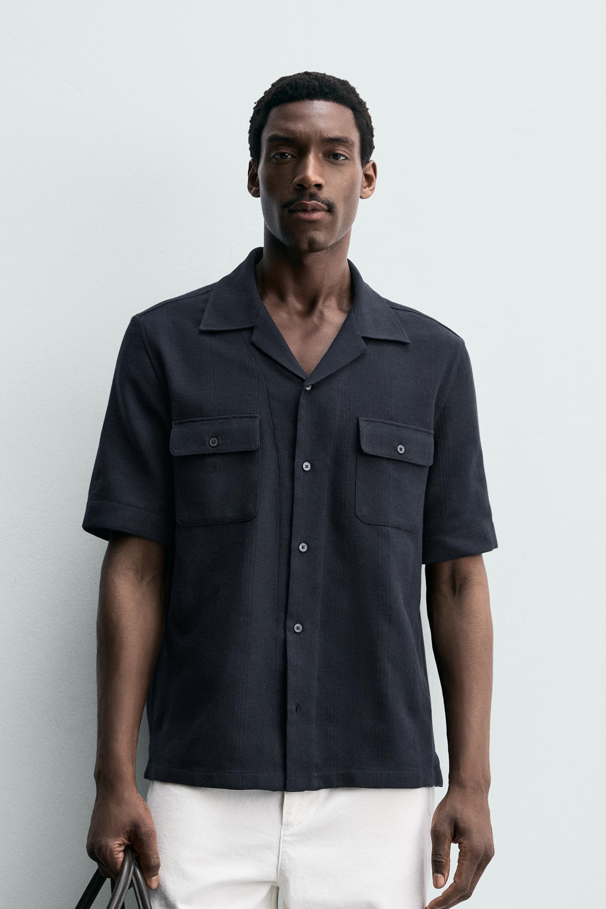さらら様確認用 ストライプ柄ジャカードポケットシャツ - ネイビーブルー | ZARA Japan