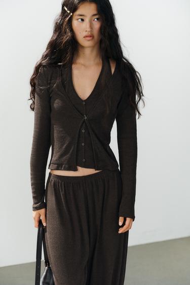 Zara LAYERED-LOOK JACKET TOP - Brown marl