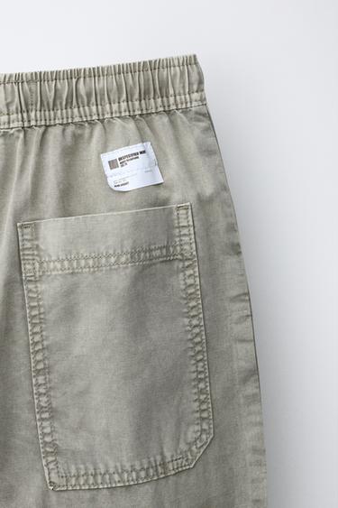 PANTALON BAGGY EFFET DÉLAVÉ EN COTON ET LIN - Gris taupe de Zara - Image 3