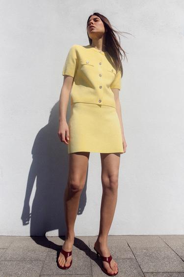 SHORT SLEEVE KNIT CARDIGAN - Yellow by Zara