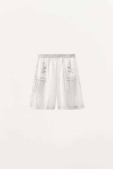 LIMITED EDITION EMBROIDERED LACE BERMUDA SHORTS - Oyster-white by Zara - Image 4