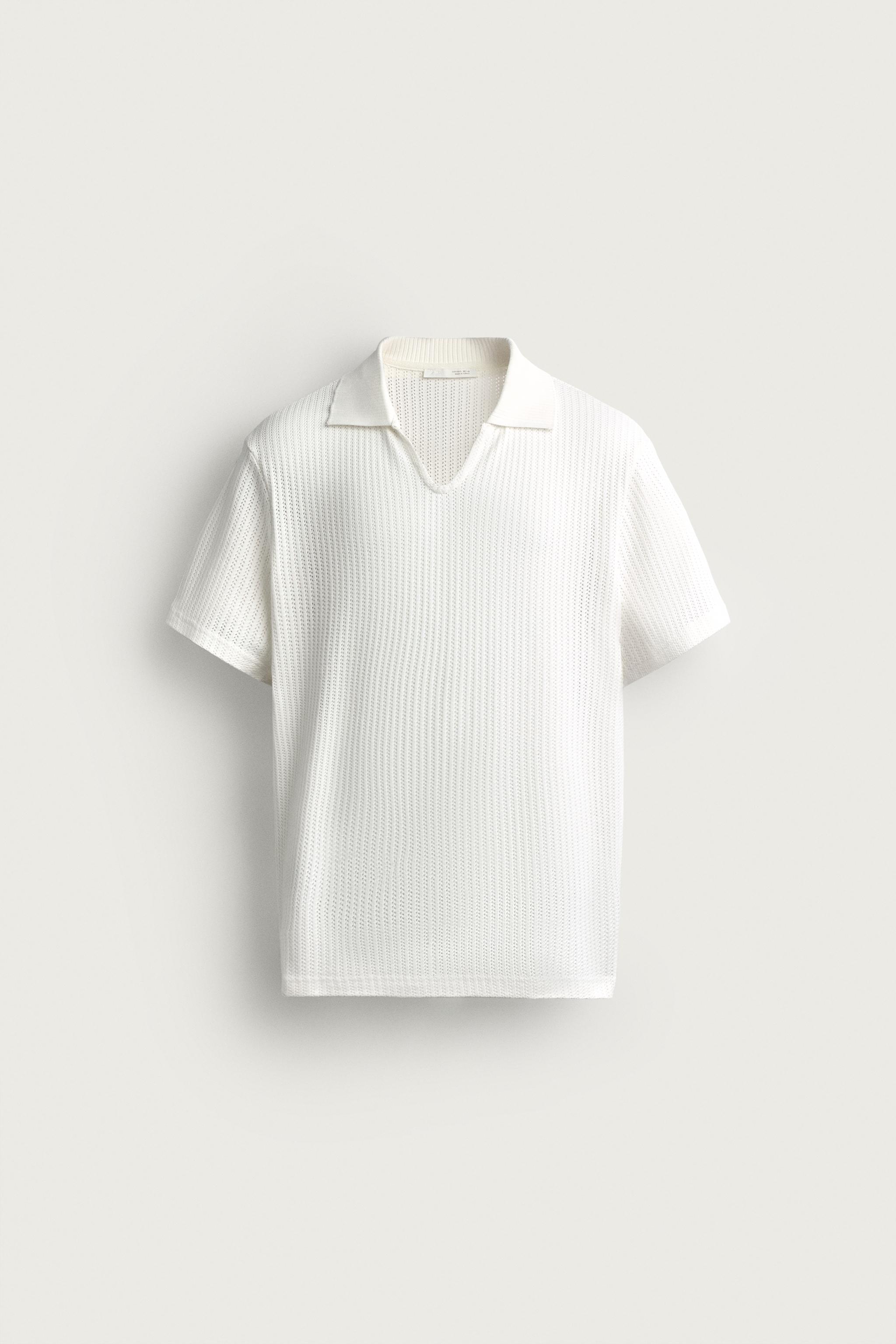 REGULAR FIT OPEN-KNIT POLO — Oyster-white