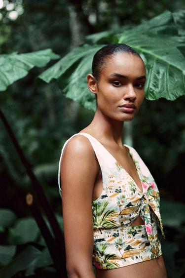 PRINTED KNOT CROP TOP - Multicoloured by Zara
