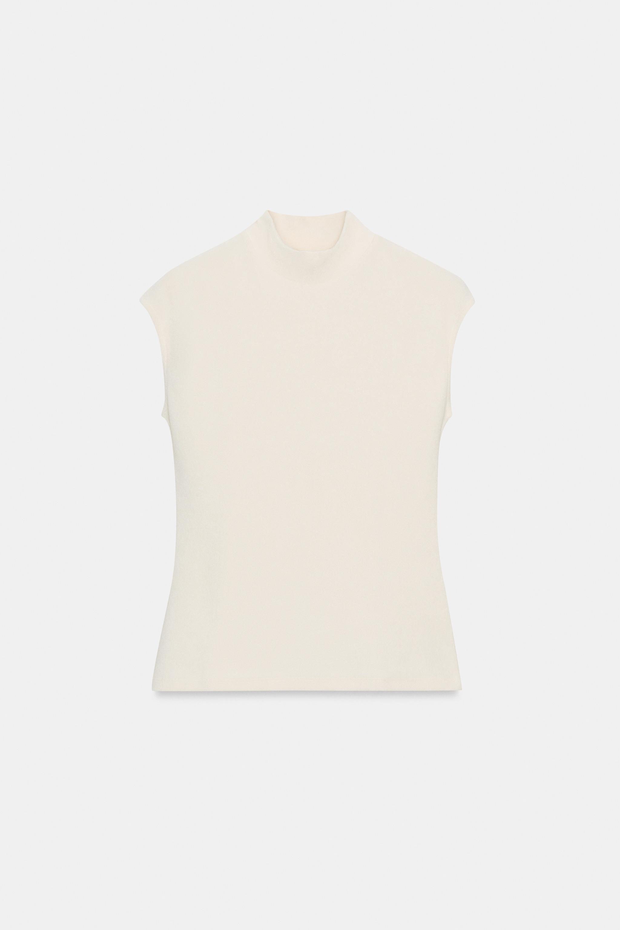 SOFT HIGH NECK TOP - Oyster-white | ZARA Canada