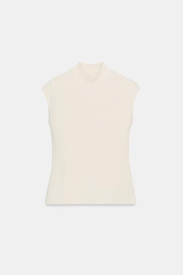 SOFT HIGH NECK TOP - Oyster-white by Zara