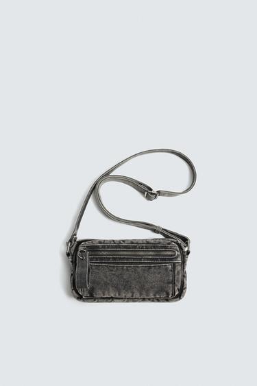 WASHED-EFFECT DENIM CROSSBODY BAG - Grey by Zara
