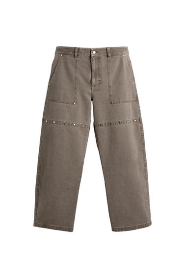 RELAXED-FIT-HOSE MIT NIETEN – LIMITED EDITION - Sandfarben / meliert von Zara