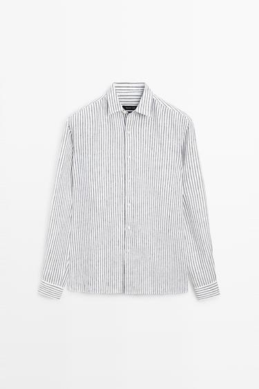 Zara 100% linen striped shirt - Navy blue