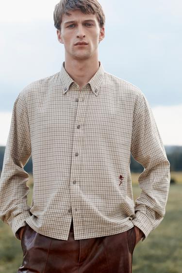 LIMITED EDITION CROPPED FIT CHECK SHIRT - Ecru / Brown by Zara