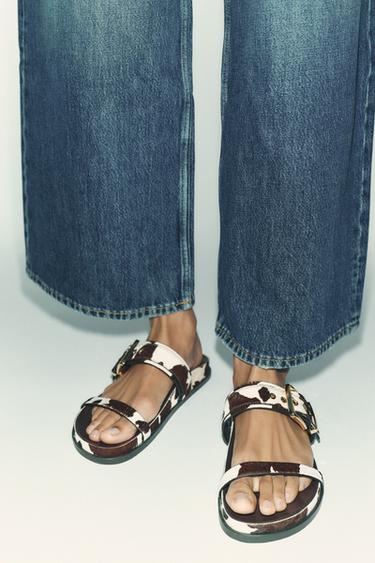 ANIMAL PRINT LEATHER SANDALS - Multicoloured by Zara