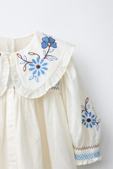 CHEMISE COL CLAUDINE FLEURS BRODÉES - Écru de Zara - Image 2
