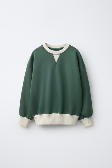 COLOR BLOCK SWEATSHIRT AND WIDE LEG PANTS SET — Green 2