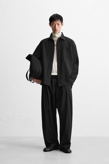 OVERSIZE TEXTURED OVERSHIRT - Black by Zara
