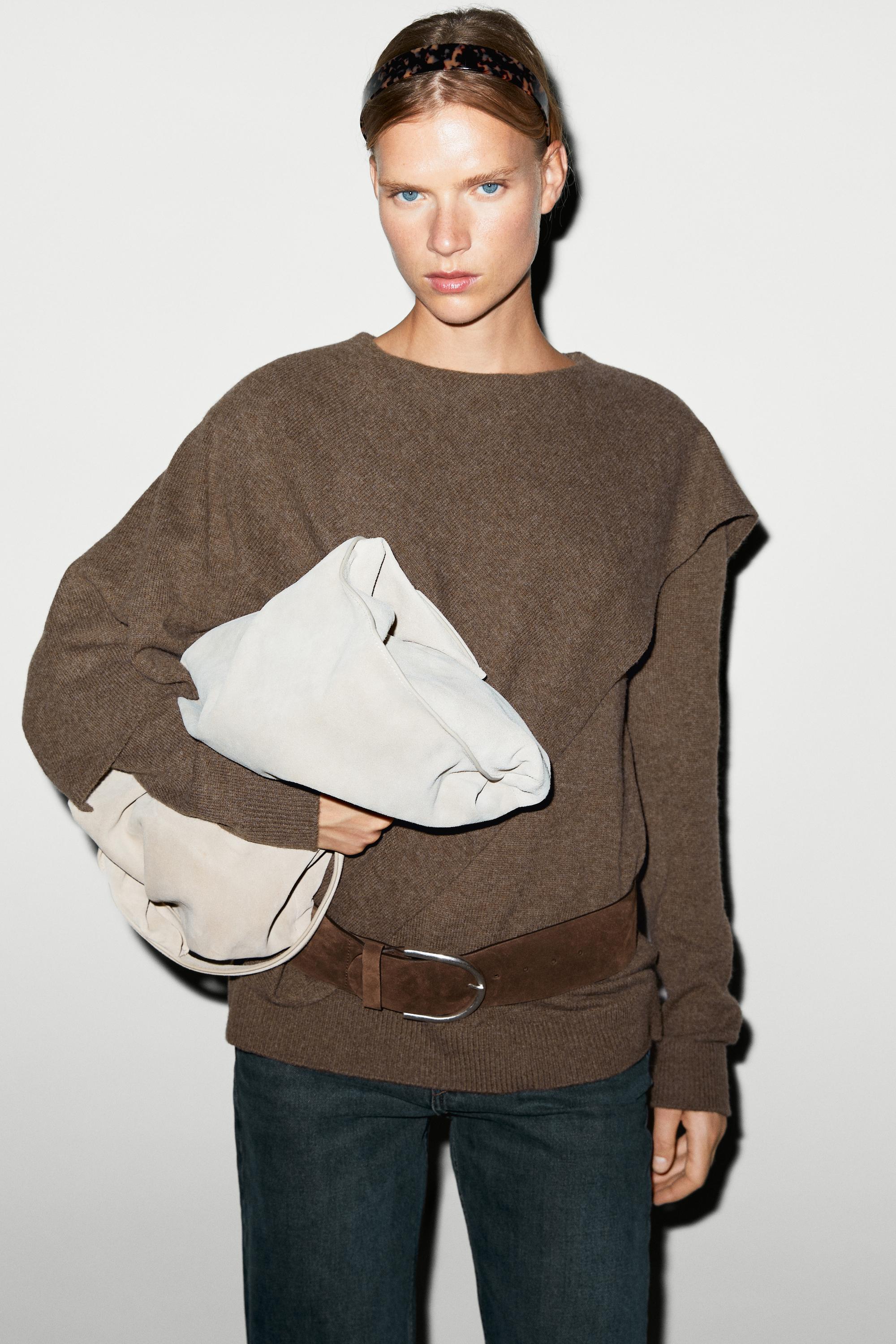 100% wool cape-style knit sweater — Brown