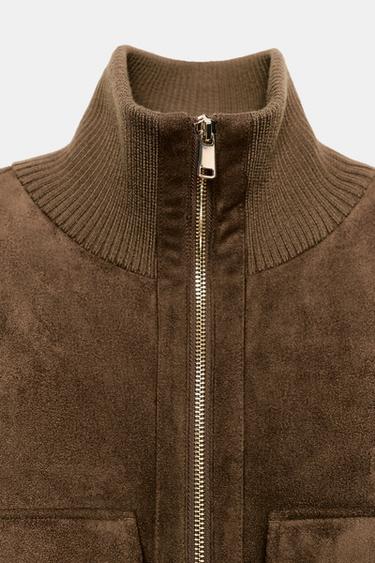 VESTE BOMBER COL MONTANT CÔTELÉ - Beige clair de Zara - Image 8