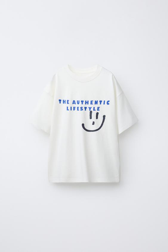 SMILING FACE PRINT T-SHIRT - Oyster-white by Zara - Image 0