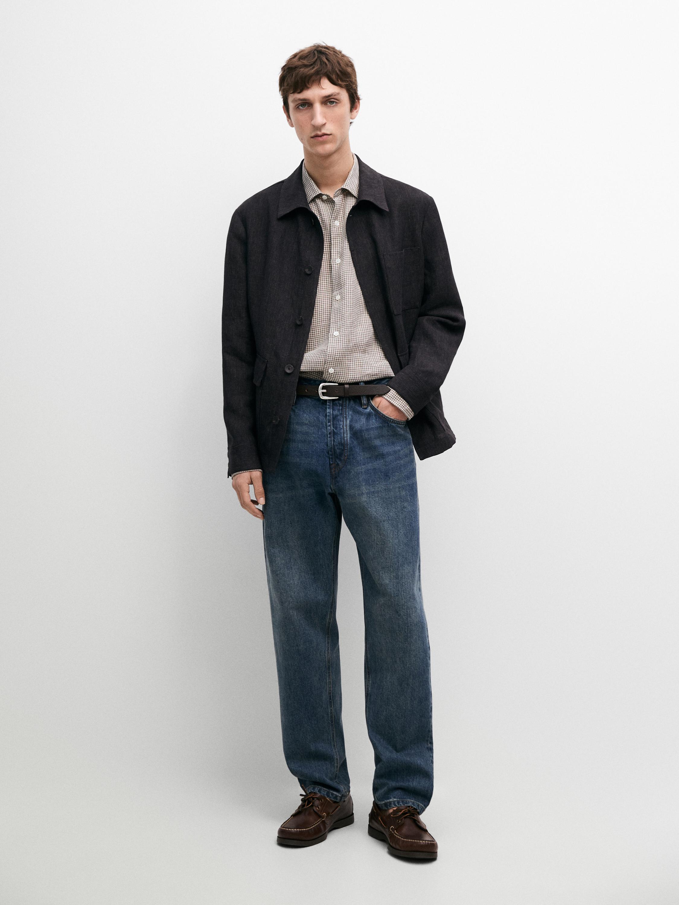 Total look linen jacket with flecked detail — Blue