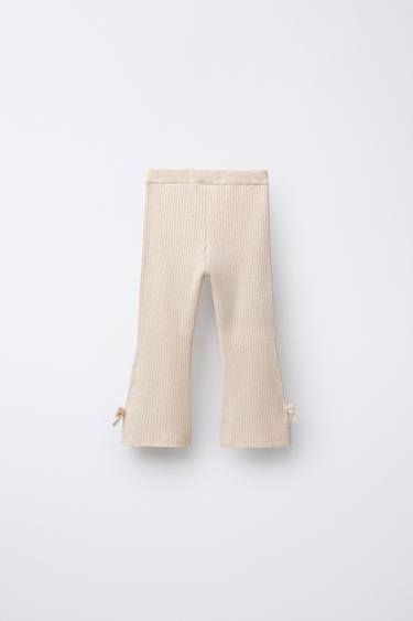 BOW DETAIL KNIT FLARE LEGGINGS - Light beige by Zara - Image 1