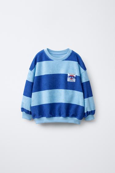 Zara TOWEL EFFECT SWEATSHIRT WITH LABEL - Blue