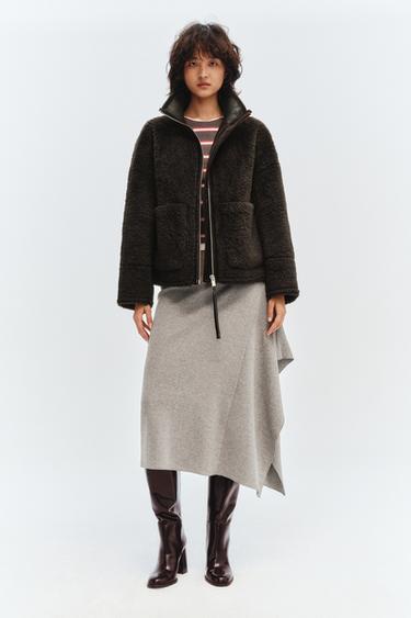 Zara ZW COLLECTION 雙面人造羊羔毛外套 - 深棕色