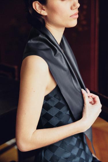 PLAIN 100% LEATHER BANDANA - navy by Zara - Image 0