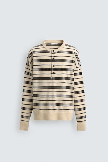 STRIPED HENLEY JUMPER - Ecru by Zara