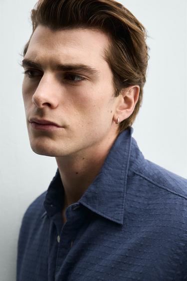 JACQUARD CHECK SHIRT - Blue by Zara - Image 4