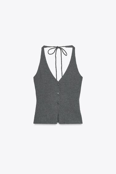 TOP CHÂLE TEXTURÉ - Gris chiné de Zara - Image 3