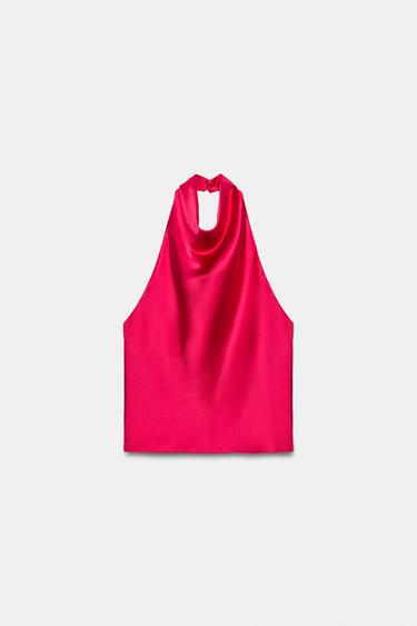 TOP HALTER SATINADO - Fucsia de Zara