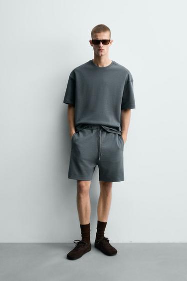 INTERLOCK RELAXED FIT JOGGER BERMUDA SHORTS - Faded blue by Zara