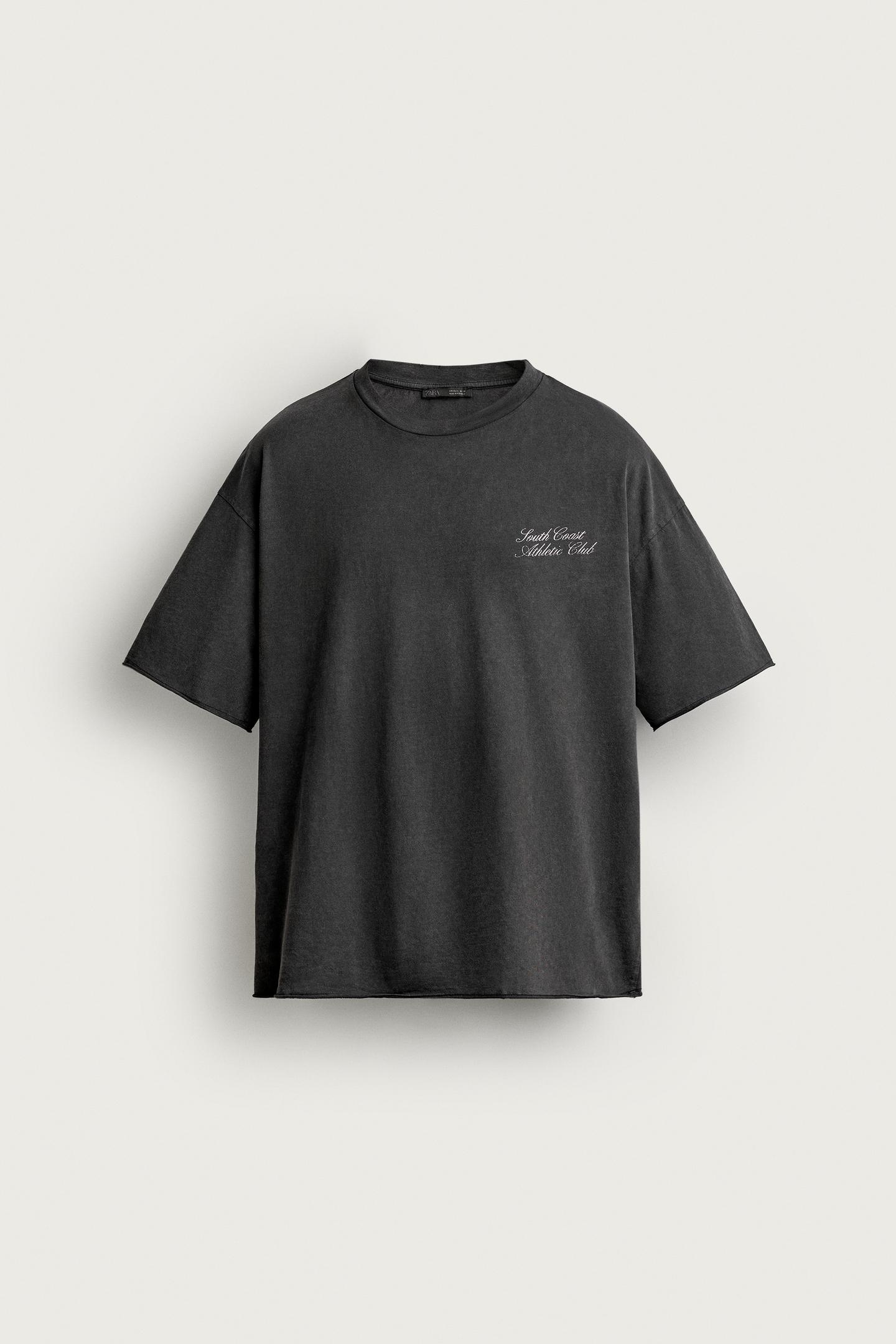 Мужская футболка Zara Relaxed Fit Washed Graphic, цвет: Тёмный антрацитовый — фото 8