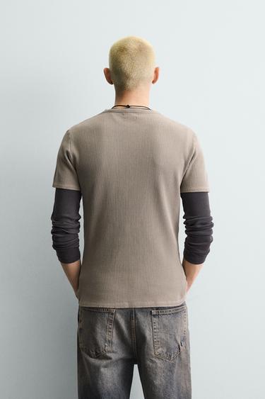 SLIM FIT TEXTURED KNIT T-SHIRT - Sand by Zara - Image 2