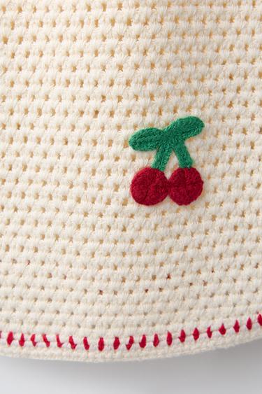 KNIT CROCHET DRESS WITH CHERRIES - Ecru / Red by Zara - Image 3