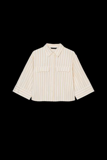 SHORT STRIPED SHIRT WITH METALLIC THREAD - Beige by Zara - Image 0