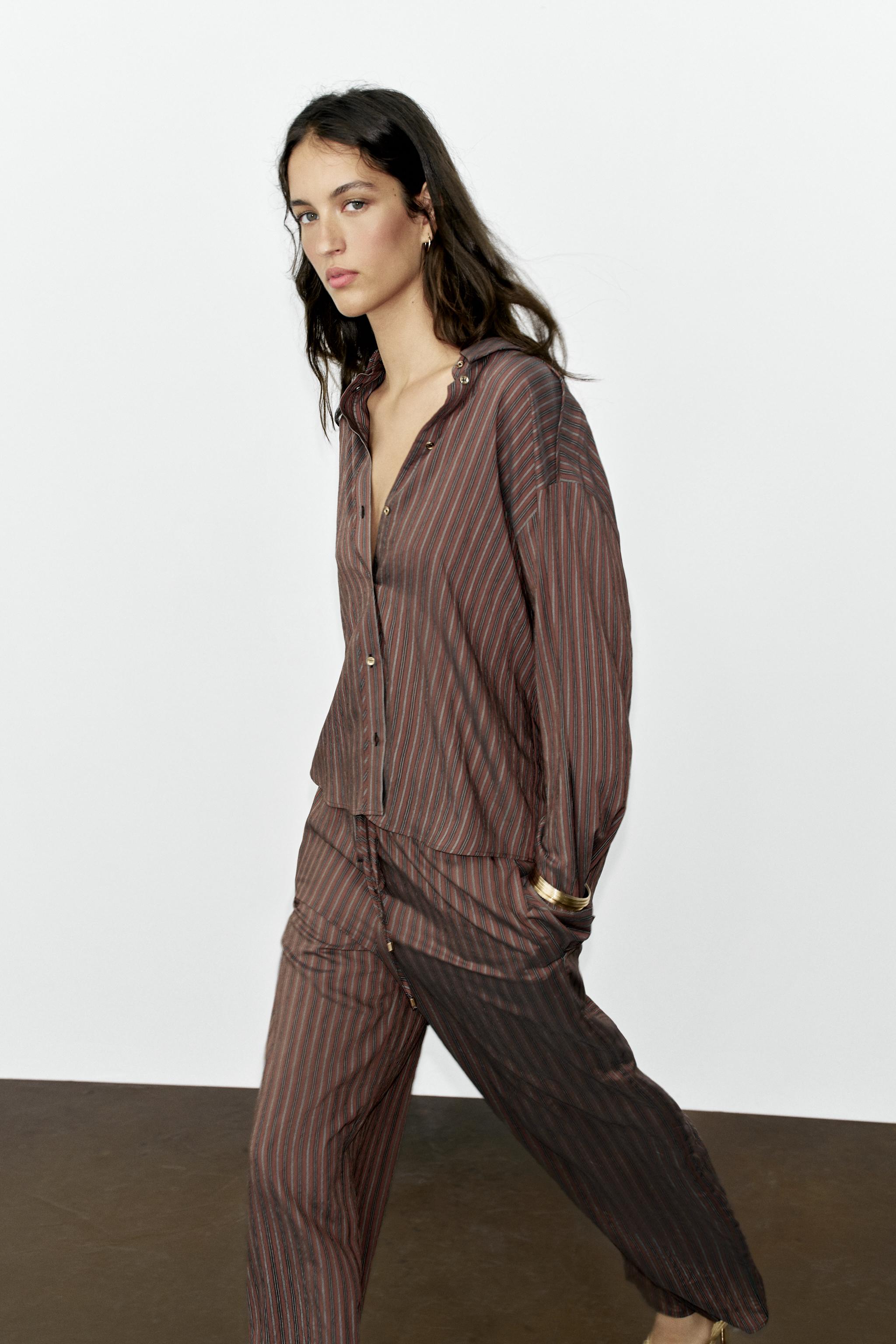 STRIPED SHIRT — Brown / Ecru