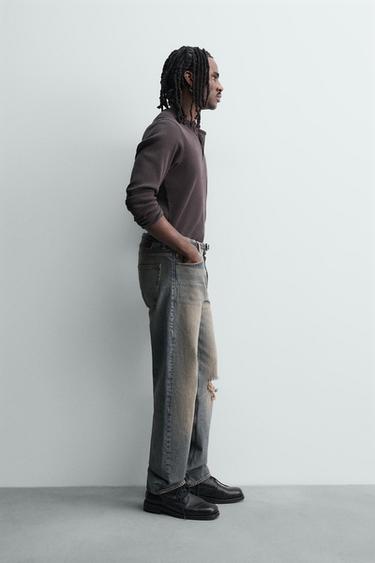 JEANS STRAIGHT FIT DÉCHIRURES - Bleu encre de Zara - Image 3