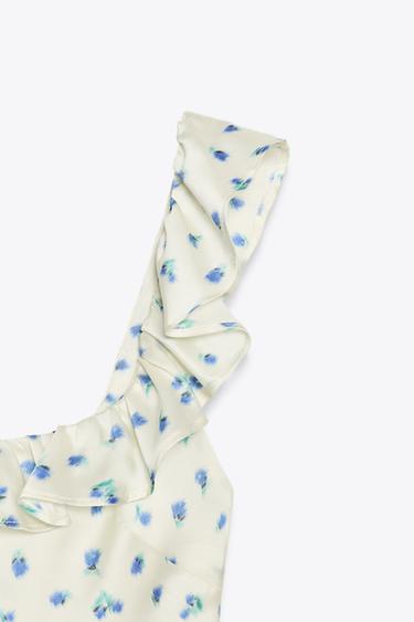 ROBE SATINÉE IMPRIMÉE - Écru / Bleu de Zara - Image 6