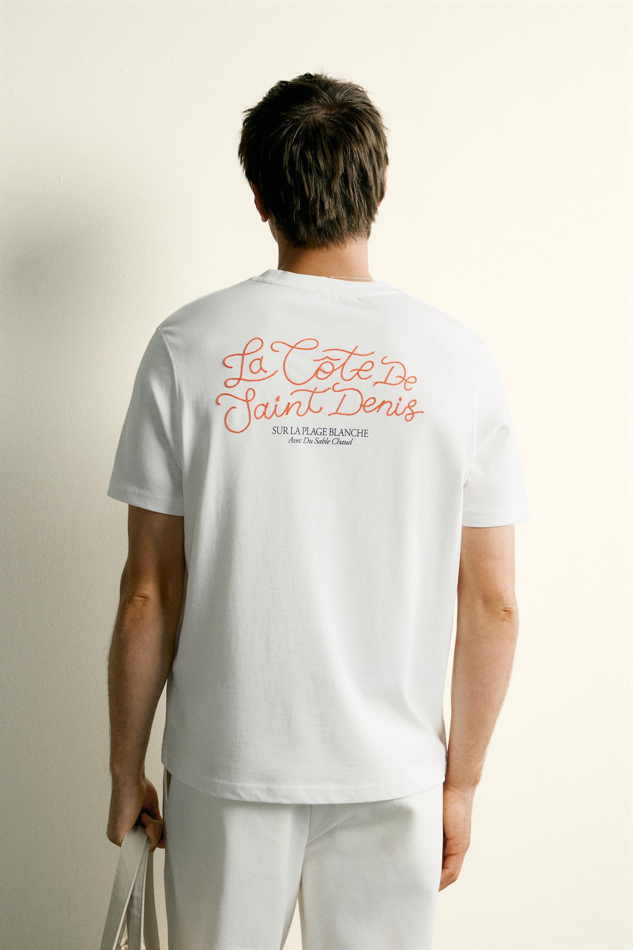 COMBINED EMBROIDERY REGULAR FIT T-SHIRT - Oyster-white | ZARA Canada