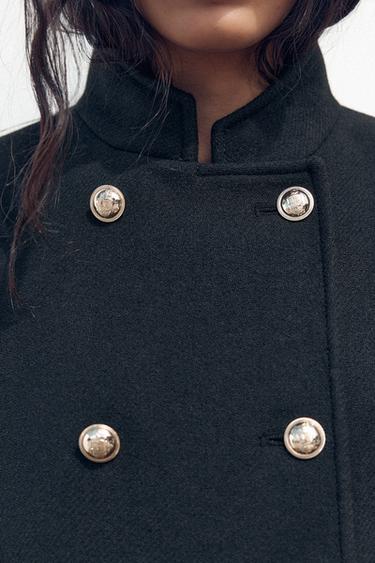 Zara DOUBLE BREASTED WOOL BLEND COAT - Black