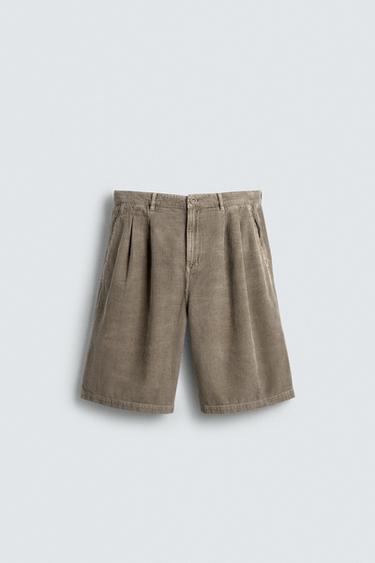 LIMITED EDITION WIDE-LEG CORDUROY BERMUDA SHORTS - Mink by Zara
