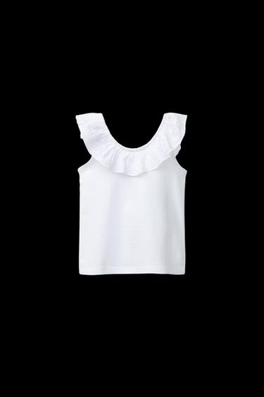 T-SHIRT MIT VOLANT UND LOCHSTICKEREI - Weiß von Zara - Bild 0